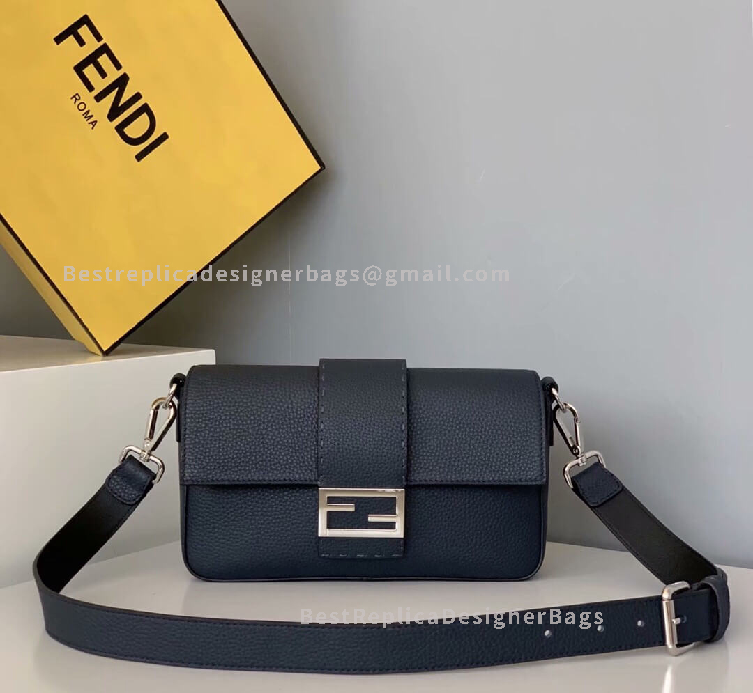 Fendi Baguette Medium Grey Leather Bag SHW 0122M